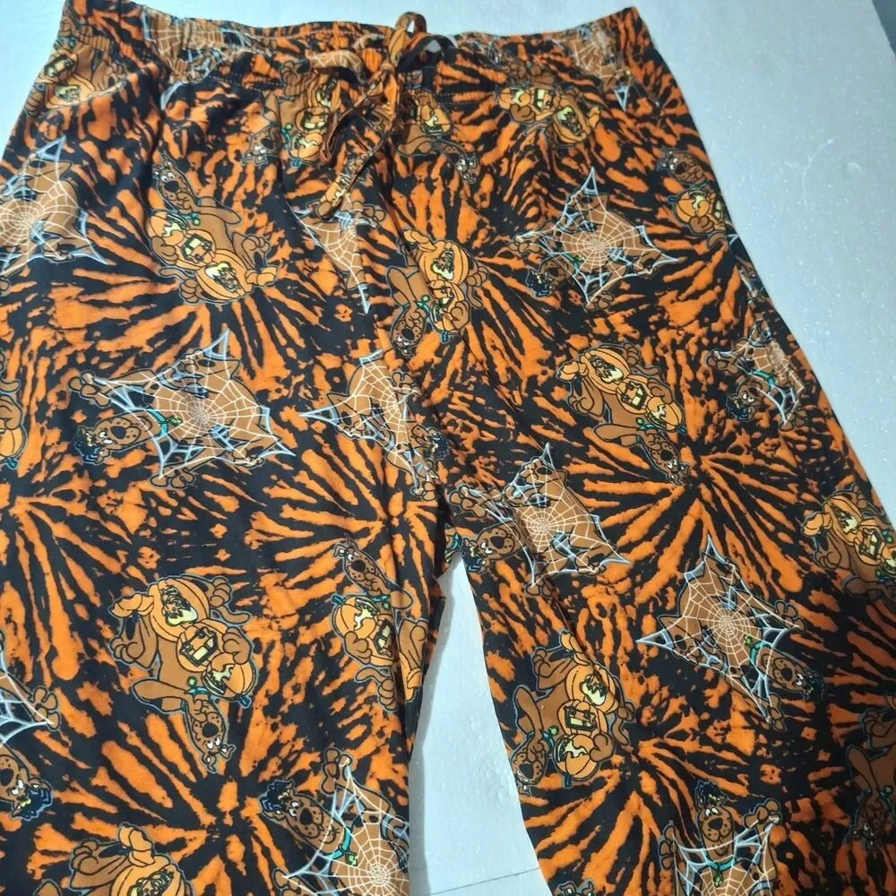 Spirit Scooby Doo XL Mens Tie Dye Print Web Pumpkins Orange Black Lounge Pants - Picture 5 of 8